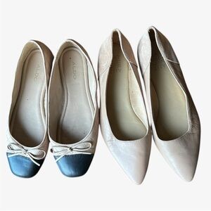 Aldo and Naturalizer Women's Cream and Black Flats with Bow and Pointed Toe